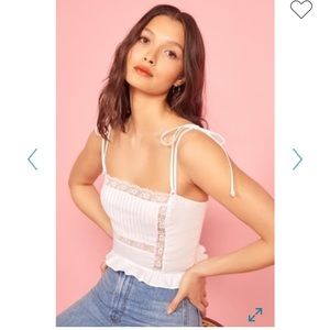Reformation White Lace Trim Tank Top